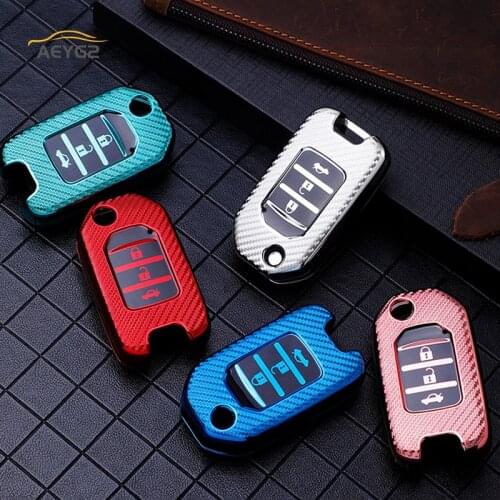 Carbon Fiber TPU Car Remote Key Cover Case Fob For Honda Civic CR-V HR-V Accord Jade Crider Odyssey Car Smart Key Shell Keychain