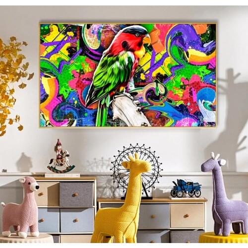 High Quality Colorful Abstract Animal Beautiful Bird Poster Wall Art Canvas Painting Prints For Living Room Home Decor Pictures