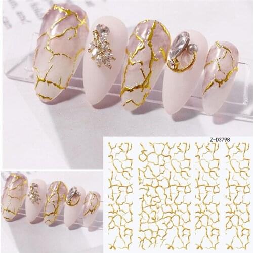 High Quality Fashion New Style Gulding Gold Stamping Nail Stickers Cubic 3d Gold Line Nail Decals Nail Art Nail Accessories