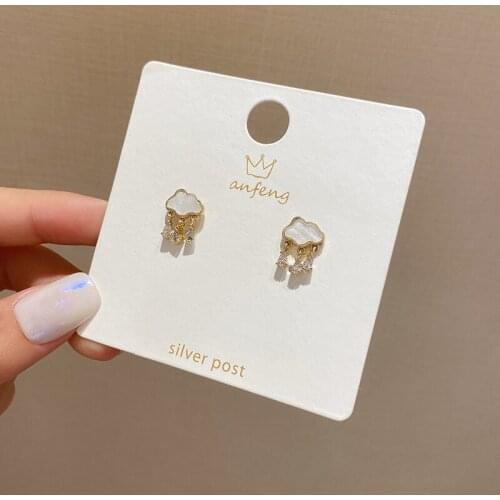 Origin Summer Korean Fashion Clouds Raindrops Stud Earring for Women Delicate Cubic Zircon Shell Earring Jewelry Accessories