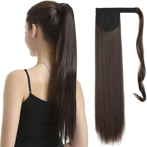 Hairpiece Ponytail Extensions Long Straight False Pigtail with Hair Clip in Pony Tail Extensions Natural Black