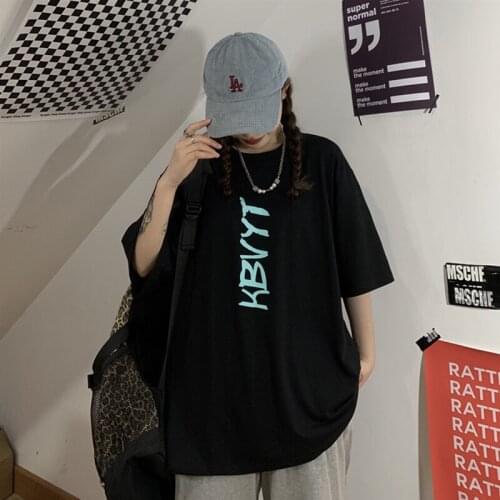 Hip-Hop Style Short-Sleeved Summer Top Women 2021 New Letter Printing Loose Round Neck Half-Sleeved t-Shirt