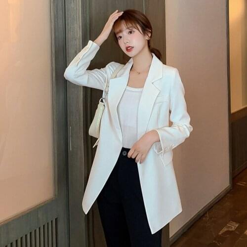 Women 2021 Fashion Office Wear Single Button Blazer Coat Vintage Long Sleeve Black Female Outerwear Korean Tops X1603RX