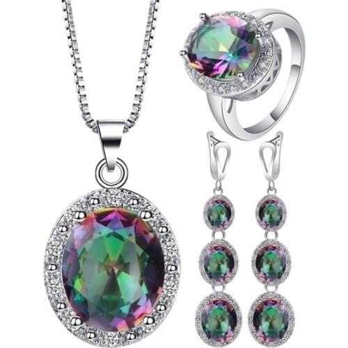 Jewelry Set for Women Necklace Fashion Elegant Multicolor Faux Topaz Pendant 3Pcs