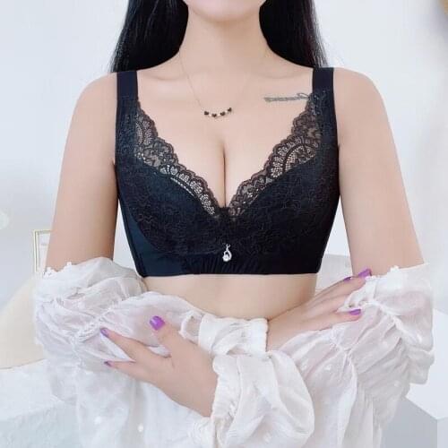 Ladies Sexy Lace Steel Ring Gathers Anti-bumps, Big Breasts Show Small Ladies Tops, Seamless Large Size Backless Underwear