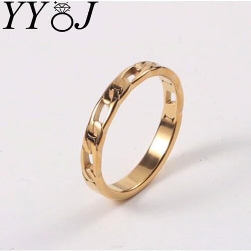 Gold link chain stackable ring for women men stainless steel minimalist punk ring fashion 2021