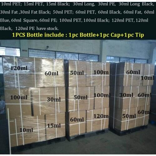 1000pcs Long E liquid bottle 10ml 15ml 30ml 50ml 60ml 100ml 120ml empty PE PET dropper bottle for e juice with Childproof Cap