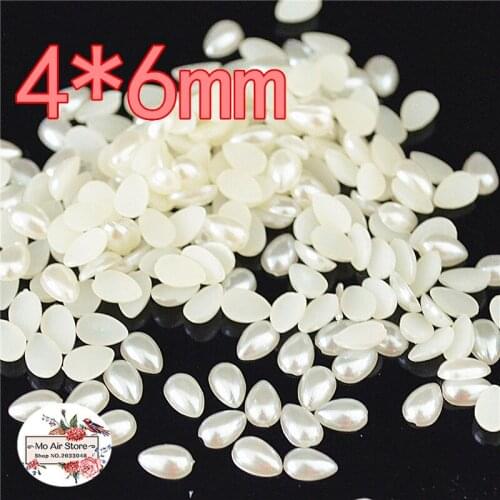 1000pcs/lot 4x6mm ivory tear drop pearl Beads ABS Resin Flatback Simulated pearl Beads