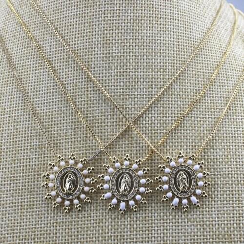 16inch 10str/lot New style cz necklace, plating gold cubic zirconia religion charm pendant, fashion cz jewelry cheap wholesale