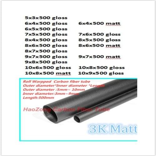 2pcs 3k Carbon Fiber Tube/Pipe OD 5mm 6mm 7mm 8mm 9mm 10mmx500mm Roll Wrapped Pole High Strength and High Corrosion Resistance