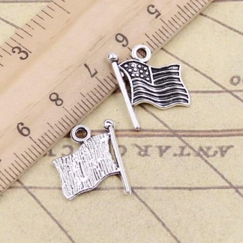 20pcs Charms Usa Flag 18x15mm Tibetan Bronze Silver Color Pendants Antique Findings Jewelry Making DIY Handmade Craft