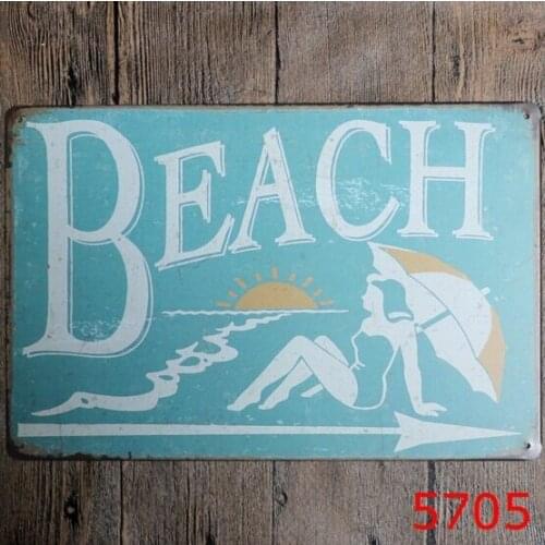 20x30cm Beach Vintage Plate Tin Sign Bar Pub Home Wall Decor Retro Metal Art Poster