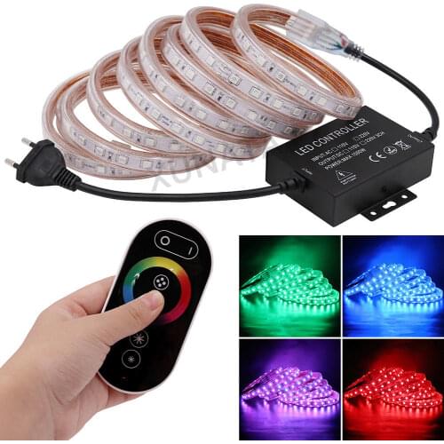 220V 5050 RGB led bar light stripe waterproof ip67 120 Led stripes with RGB Touch controller /24Key IR Control 1m 2m 5m 10m 20m