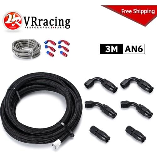 3 Meter 6AN PTFE E85 Stainless Steel Braided Fuel Hose Ethanol Compatible With 0 45 90 Degree Reusable Swivel Hose End Fittings