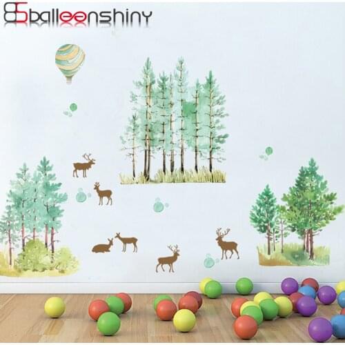 BalleenShiny PVC Green Forest Deer Plane Wall Sticker Removable Pastoral Style Living Room Bedroom Store Mural Decal Picture