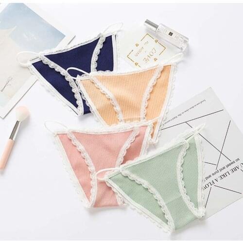 Seamless Lace Ruffle Breathable Thong Panties Sexy Thin Belt Cotton Briefs Underwear Sport Bikini G-String Underpants Lingerie