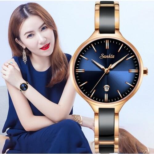 SUNKTA Luxury Gift Crystal Watch Women Waterproof Rose Gold Steel Strap Ladies Wrist Watches Top Brand Clock Relogio Feminino