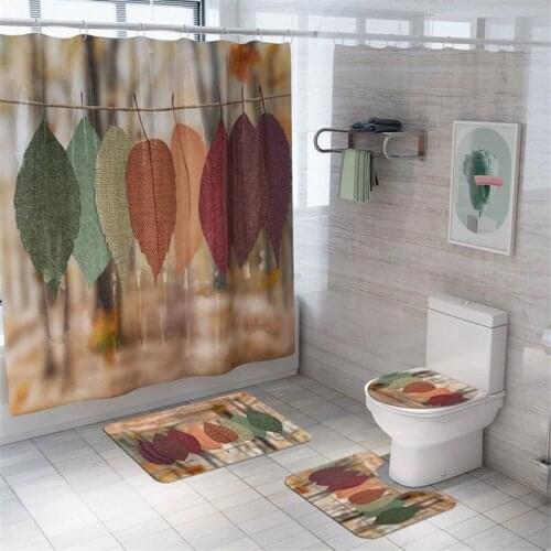 4Pcs Bath Set Bathroom Decor Shower Curtain+Non-Slip Rug+Toilet Lid Cover+Bath Mat Bath Accessories Sets