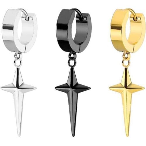 European and American Unisex Stainless Steel Cross Earrings Metal Punk Student Ear Pendant Domineering Gothic Student Jewelry