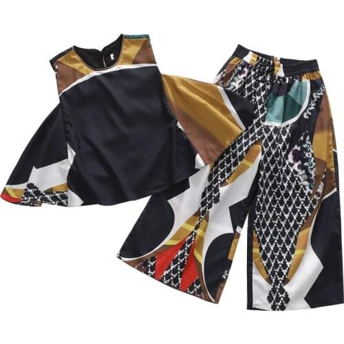 Little Girls Sleeveless T-Shirts Wide Leg Two Piece Set Summer Teenage Kids Clothing 3-14 Plaid Print Beach Outfits Suits