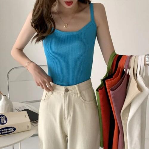GGRIGHT Black White Summer Crop Top Knitted Tshirts Women 2021 Korean Casual Elasticity Sleeveless T Shirt Female Sexy Slim Tops