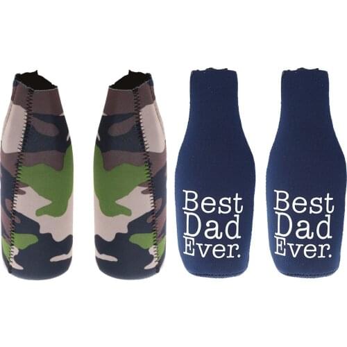 Pair of 2 Best Dad Ever Camouflage Beer Can Bottle Cooler Sleeve Wrap Holder Wedding Favors