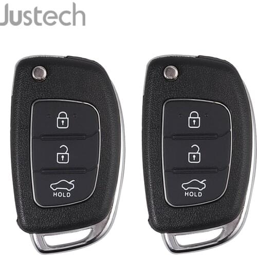 Justech 2 Pcs 3-key Folding Key Housing For Modern Automobile Santa Fe 2013-2015 Blank Keys Remote Case