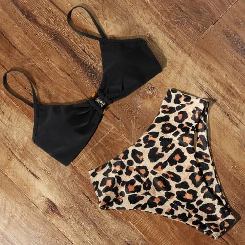 Push Up Bikini 2021 Sexy Leopard Swimsuit Women Plant Leaf Swimwear Iron Buckle Floral Summer High Waist Brazilian Biquini