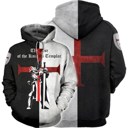 Knights Templar Armor Cosplay Hoodies Jacket Crusader Cross Medieval Sweathsirt Pullover 3D Print Mens Hoodie Carnival Costume