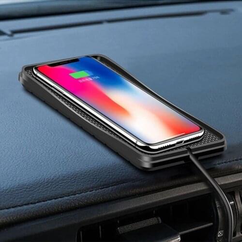 Timess 10W 2IN1 Non-Slip Silicone Mat Car Dashboard Holder Fast Charging Qi Wireless Charger Station Pad For Phone 12 11 X XR