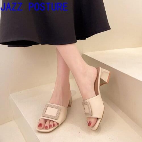 2021new womens one-piece dress womens shoes sandals all-match pattern white/black summer high heels casual party slippers w174