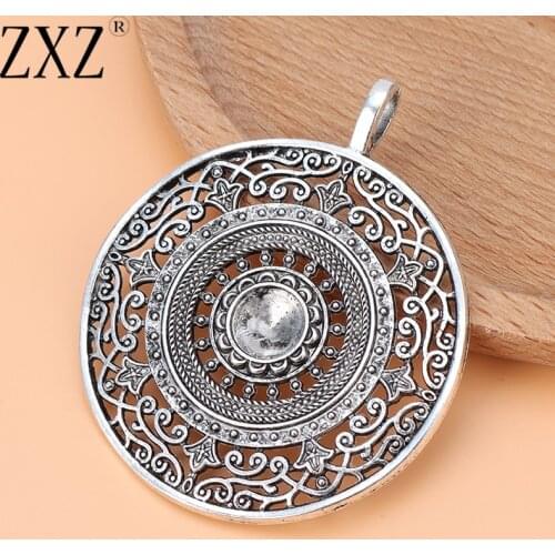 ZXZ 2pcs Large Mandala Flower Round Charms Pendants for 10mm Blank Bezel Setting Jewelry Making Findings