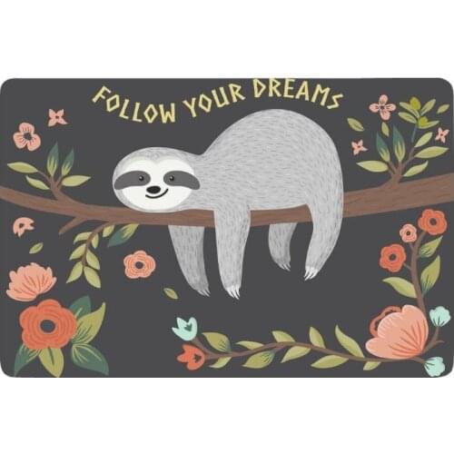 Cute Baby Sloth on the Tree Anti-slip Door Mat Home Decor, Follow Your Dream Quote Indoor Outdoor Entrance Doormat