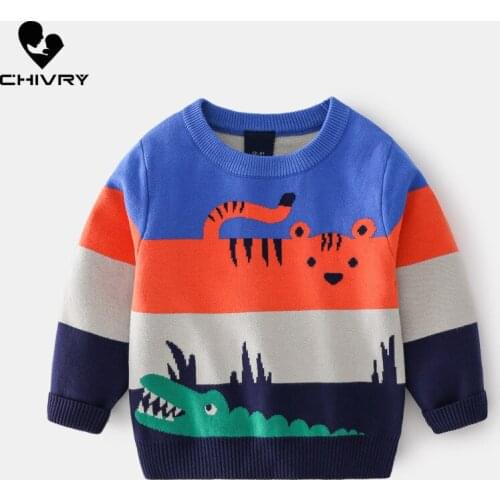 New 2021 Autumn Winter Kids Pullover Sweater Boys Cartoon Jacquard Thick O-neck Knitted Jumper Sweaters Tops Children Clothing