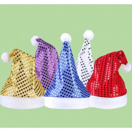 Multi Colors Santa Claus Sequins Hats Christmas Decor For Adult Childrens Lovely Caps Xmas New Years Gifts Home Party Supplies