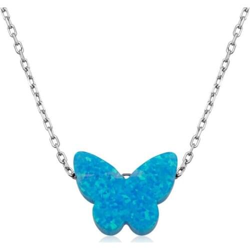 Silverlina Silver Blue Opal Stone Butterfly Lady Necklace