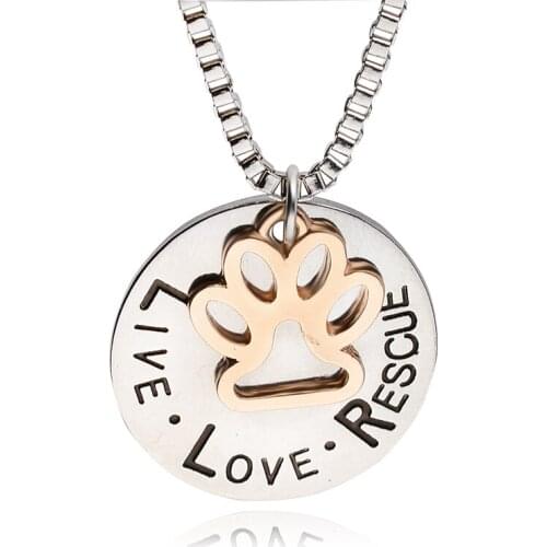 Sunshine Live Love Rescue Letter Love Word Dog Lover Necklace Cat Dog Paw Prints Pendant Necklace Mothers Day New Fashion