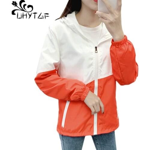 UHYTGF Lovers sport spring autumn coat fashion splice casualloose 5XL plus size tops jacket hooded wild elegant student coat 826