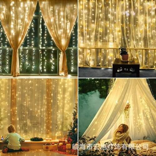LED Curtain Light 3*3 Meters 304 Lights Remote Control Christmas Icicle Decoration Lights Lantern String LED Five-Pointed Star