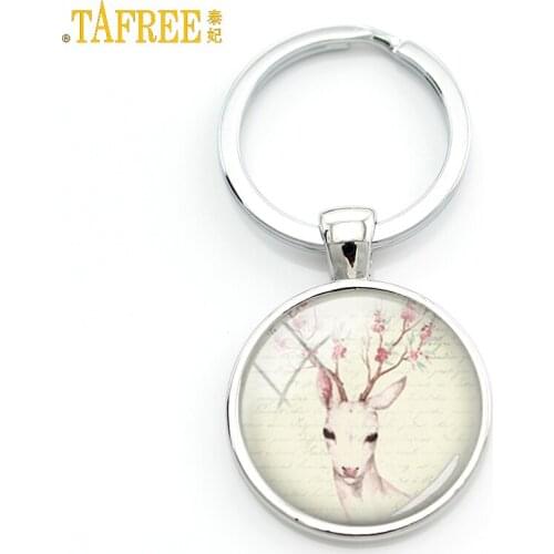 TAFREE Flower Deer Keychain Hot Sale Fashion Metal Silver Color Key Chain Keyring For Men Women Keyholder Christmas Jewelry CM71