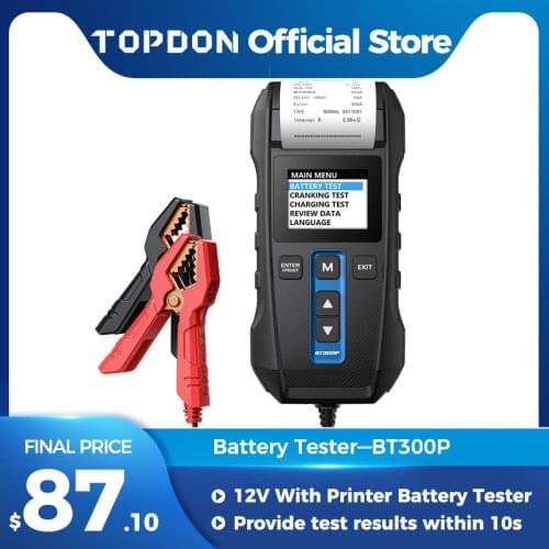 Topdon Car Battery Tester BT500P with Print 12V 24V Car Battery Tester with Printer Battery Load Test for Motorcycle Auto Charge