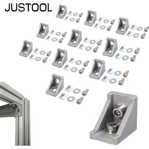 JUSTOOL 10pcs 2020 3030 4040 Corner Fitting Angle Aluminum Connector Bracket Fastener Furniture Hardware Woodworking Angle Code