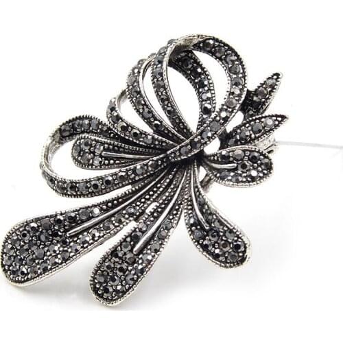 Utei Jewelry Vintage Style Elegant Black Alloy Amazing Flower Brooch Luxury Wedding Broach Pin For Brida Bouquet Lady Scarf Pin