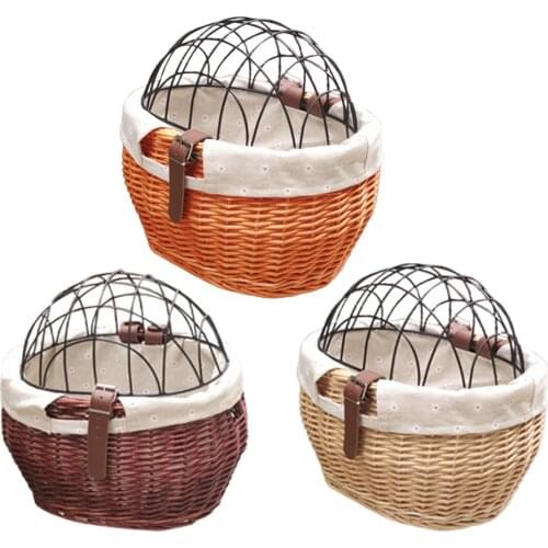 Bicycle Basket Children Bike Tricycle Scooter Supply Kids Artificial Weaving Wicker Basket Retro Adult Children Bicycle Baskets