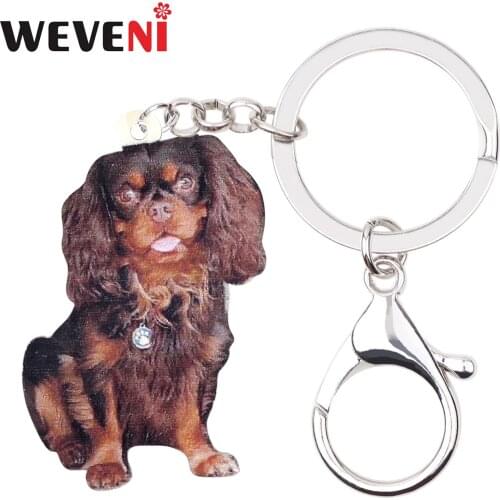 WEVENI Acrylic Cavalier King Charles Spaniel Dog Key Chains Keychains Holder Cute Animal Jewelry For Women Girls Bag Charms Gift