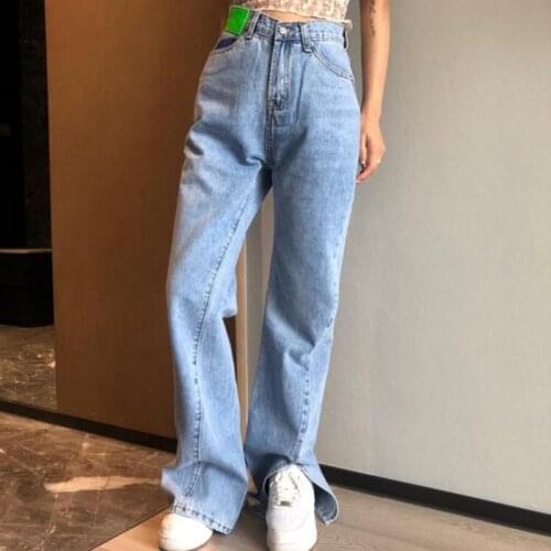 2021 Spring And Autumn Vintage Style High Waist Solid Color Wide Leg Jeans Women Street Solid Color Slim Straight Jeans Ladies