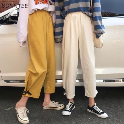 Women Straight Pants Ankle-length Solid Bandage Lovely Girls Casual Loose Designer Ulzzang Students Large Size 3XL Spring Female