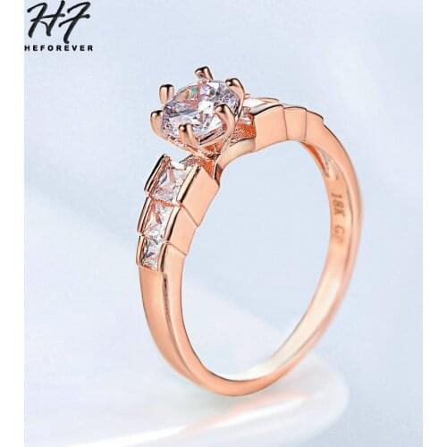 Trendy Luxury Crystal Rings Wedding for Women Rose Gold Color AAA+Cubic Zirconia party Xmas Fashion Jewelry R680