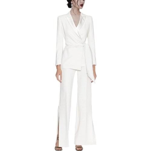 Fashion Spring Autumn Women Office Lady Slim Blazer Pants Two-Piece Set Suits Female Blazer Jacket Wide Leg Pants Outfits OL