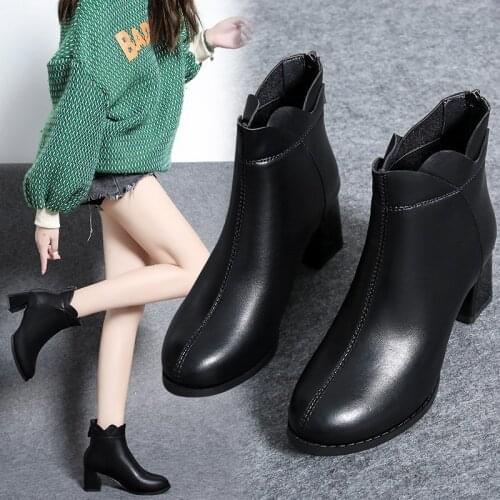 Plus Size 35-42 Winter Casual Women Pumps Warm Ankle Boots Waterproof High Heels Snow 2021 Shoes Back zipper womens boots